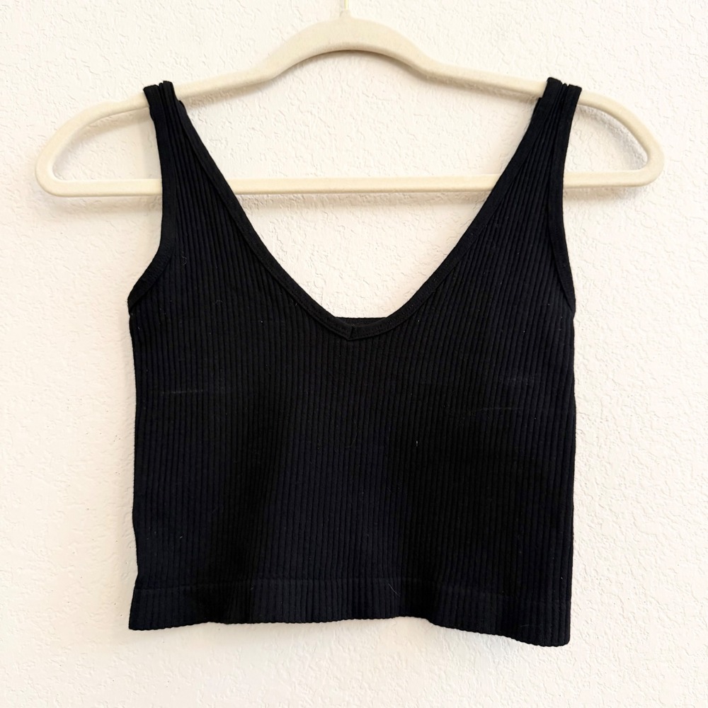 Intimately Free People Black Ribbed V-Neck Crop Tank Top XS/S - Picture 5 of 8